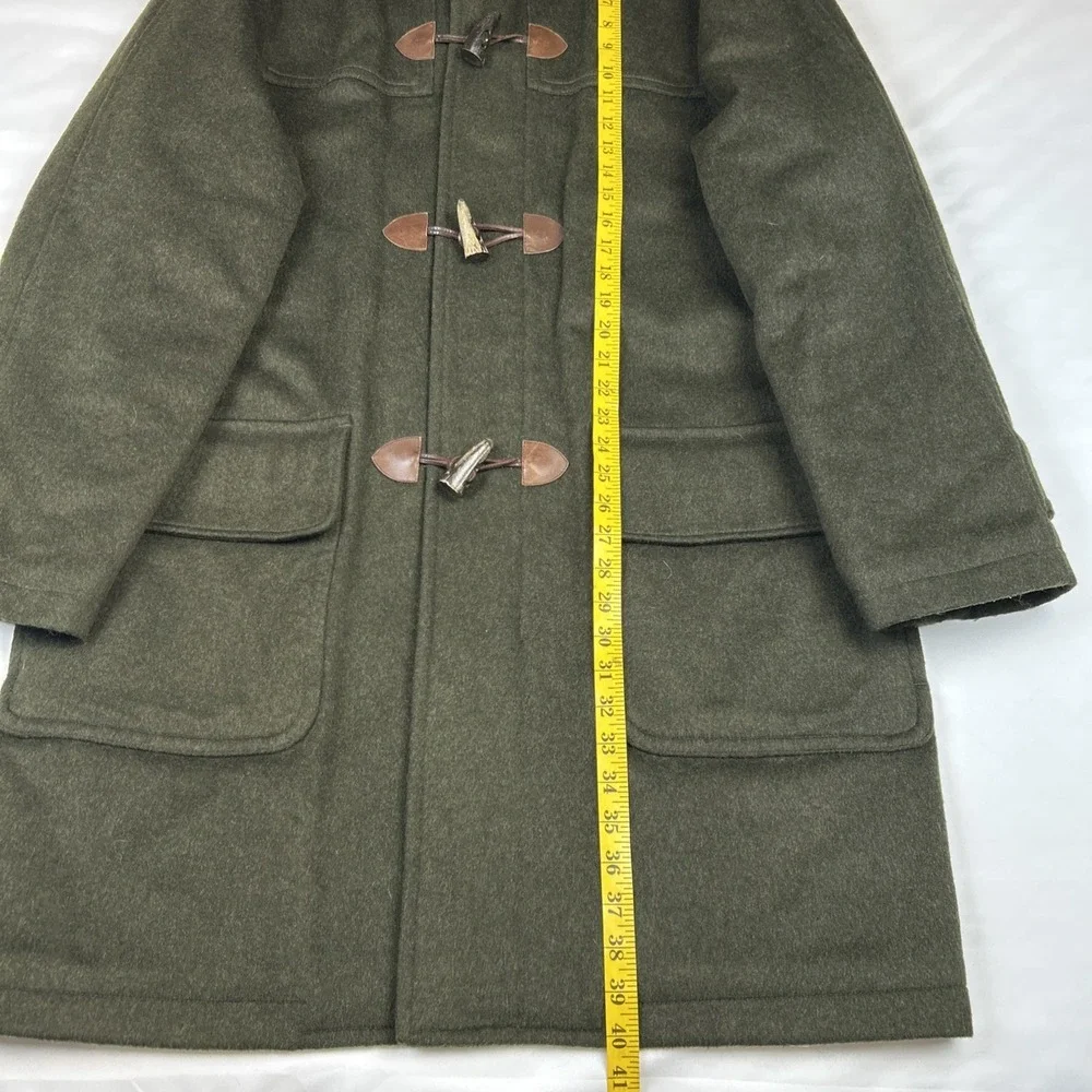 Vintage Lands End Toggle Men's Sz L Hooded Coat Wool Quilt Lined Duffle Pischl - Picture 3 of 15